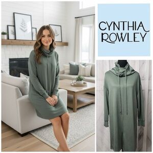 !!NWT!! Cynthia Rowley Sage Green Midi Sweatshirt Dress with Cowl Neck